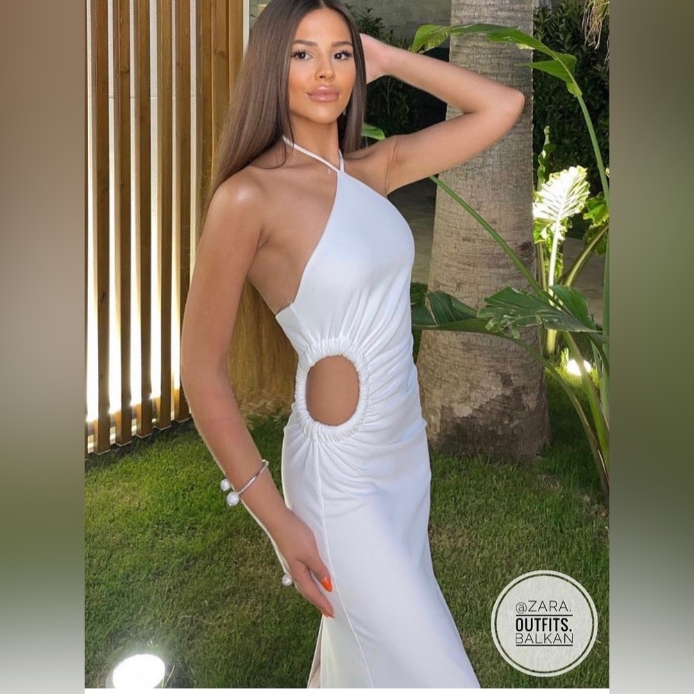 Zara white halter neck cut out midi dress xl